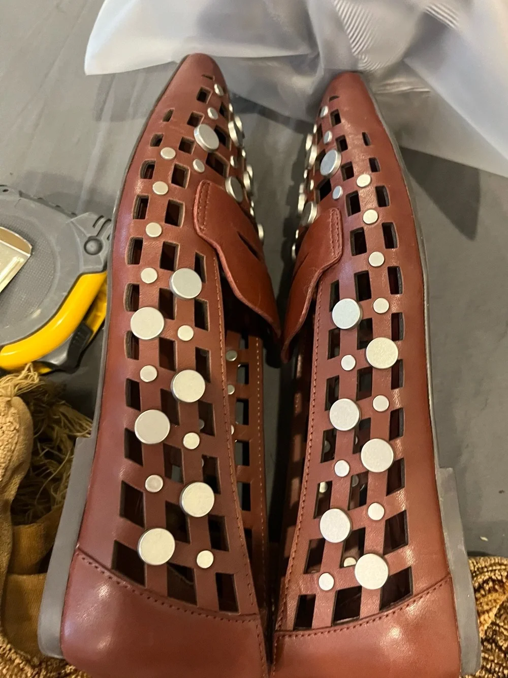Ash Women's Brown Woven Studded Loafers 38 (7-8 US)